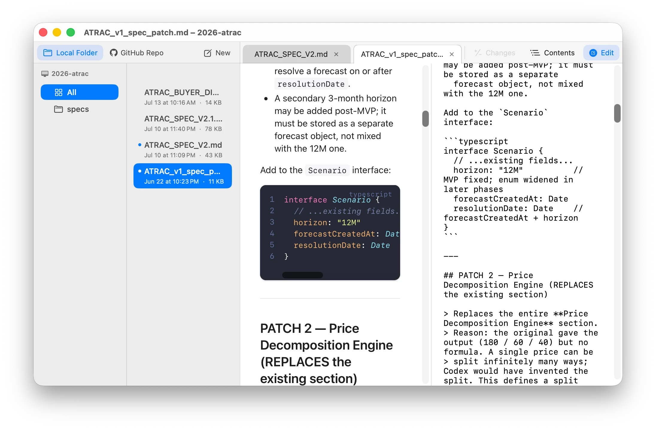 The editor open beside the rendered page